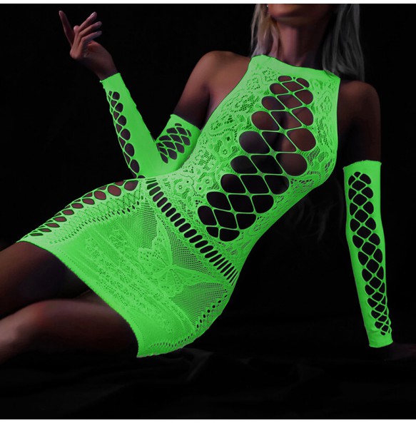 FEE ET MOI - Glow In The Dark Fishnet Bodystocking Dress (7420)